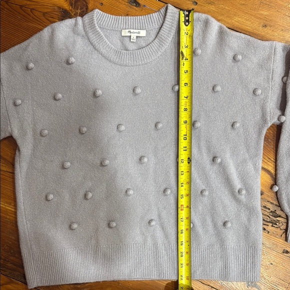 Madewell Soft Wool Blend Gray Pom-Pom Crewneck Sweater Size Small - Picture 4 of 9